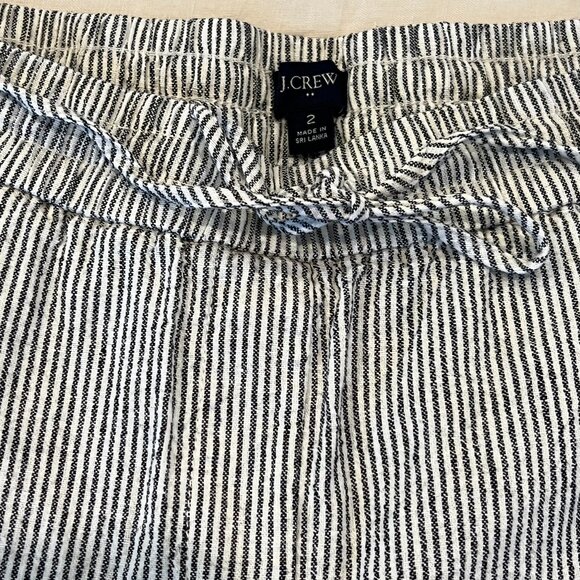 J. Crew Linen-blend slim drawstring pant Color: Black and White Stripe, Size 2 - Picture 1 of 5